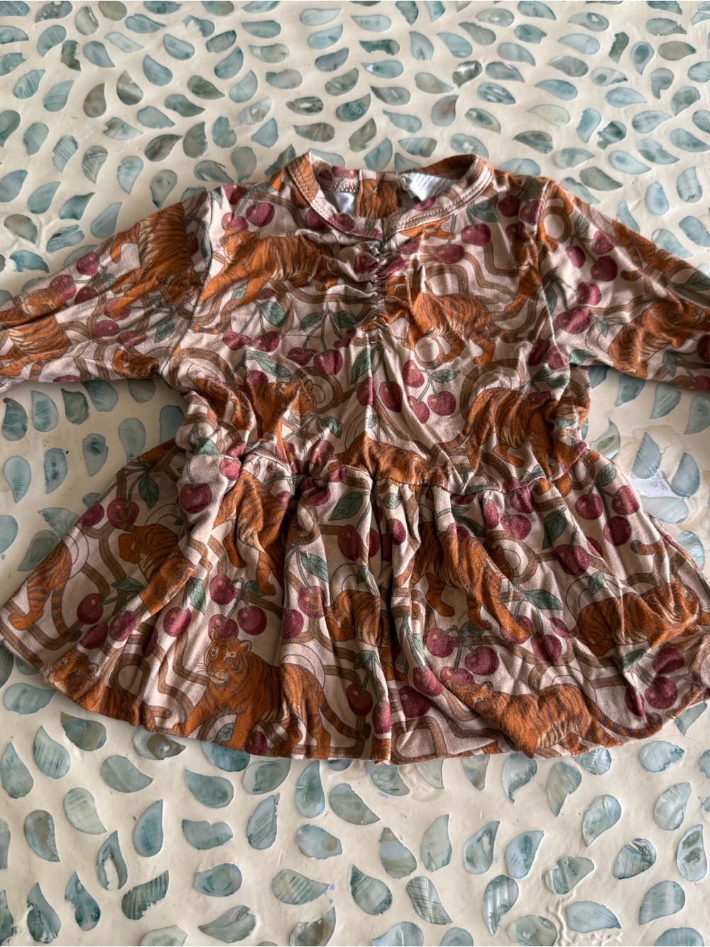 kate quinn Long bell Sleeve Peplum Top in Tiger Cherry Print